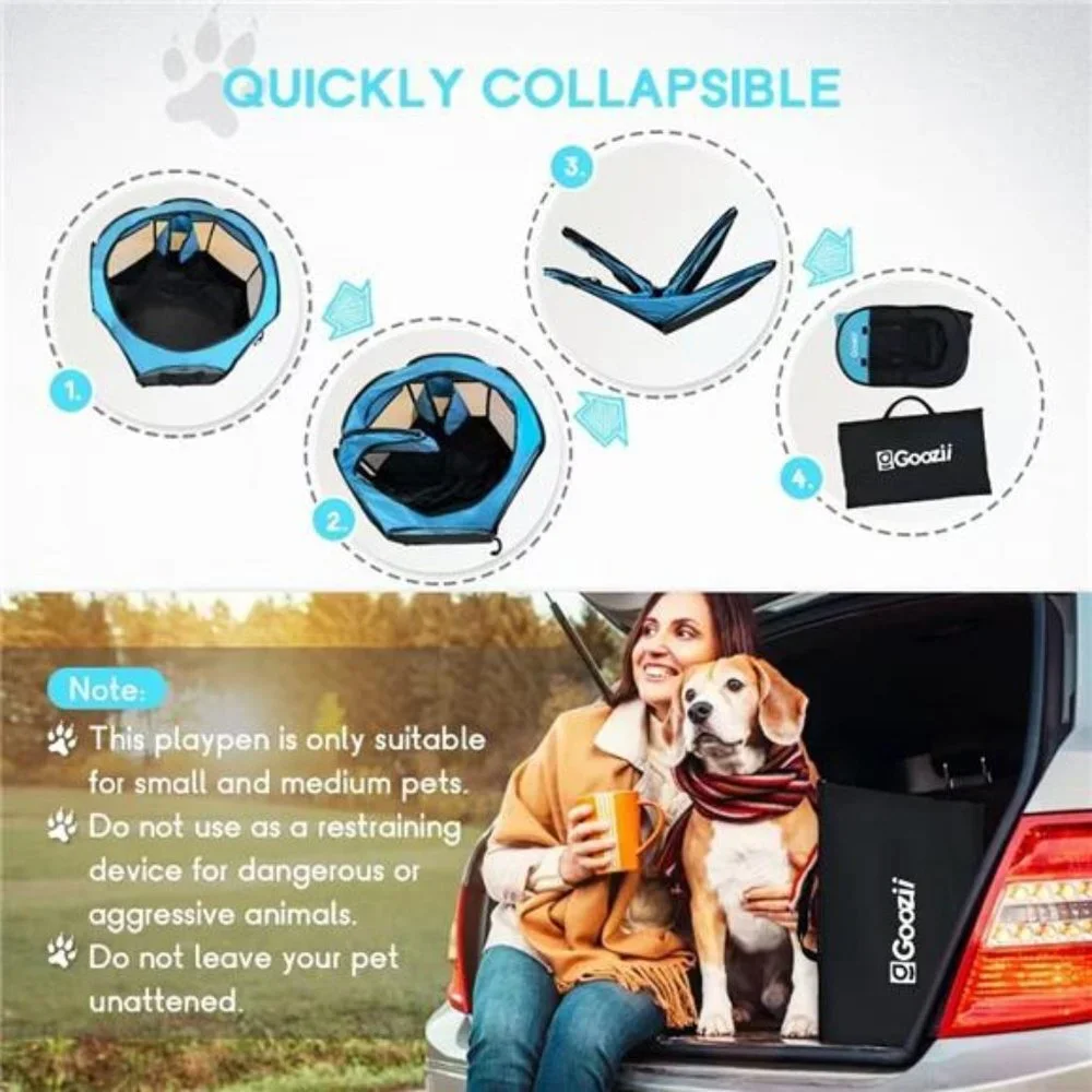 Small Dog Playpen Portable Collapsible, Small Size, Blue